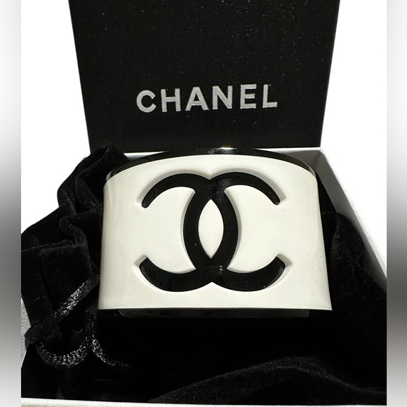 CHANEL White and Black Logo Cuff W/ COA - Picture 1 of 9